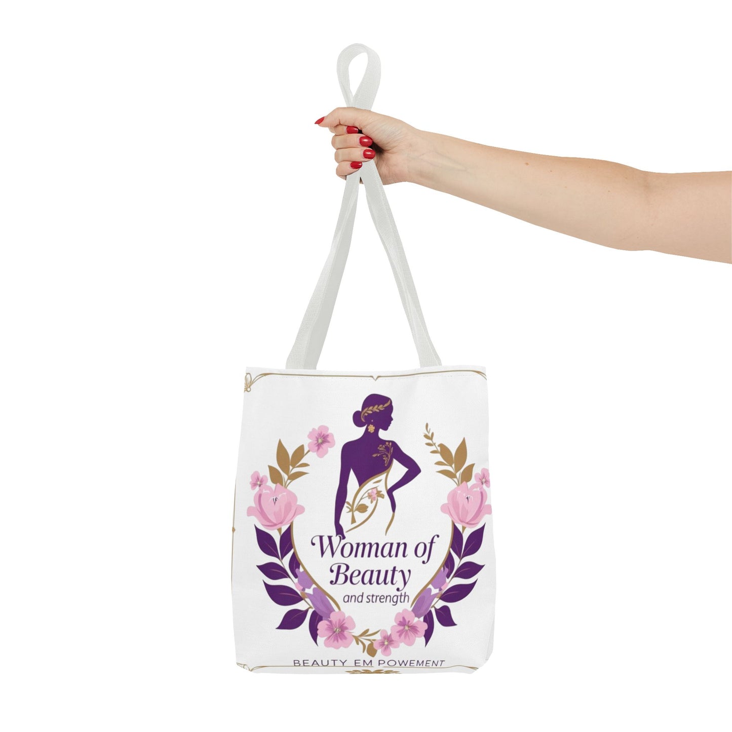 Empowering Floral Tote Bag, Woman of Beauty and Strength, Inspirational Gift, Stylish Eco-Friendly Bag, Perfect for Everyday Use