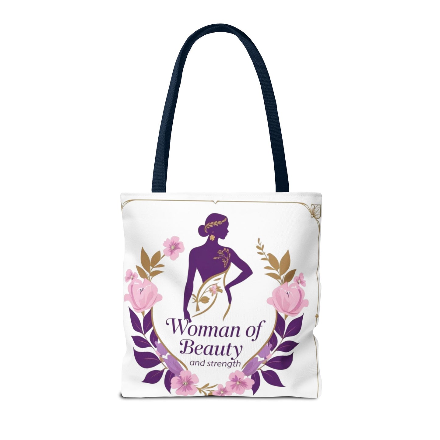 Empowering Floral Tote Bag, Woman of Beauty and Strength, Inspirational Gift, Stylish Eco-Friendly Bag, Perfect for Everyday Use