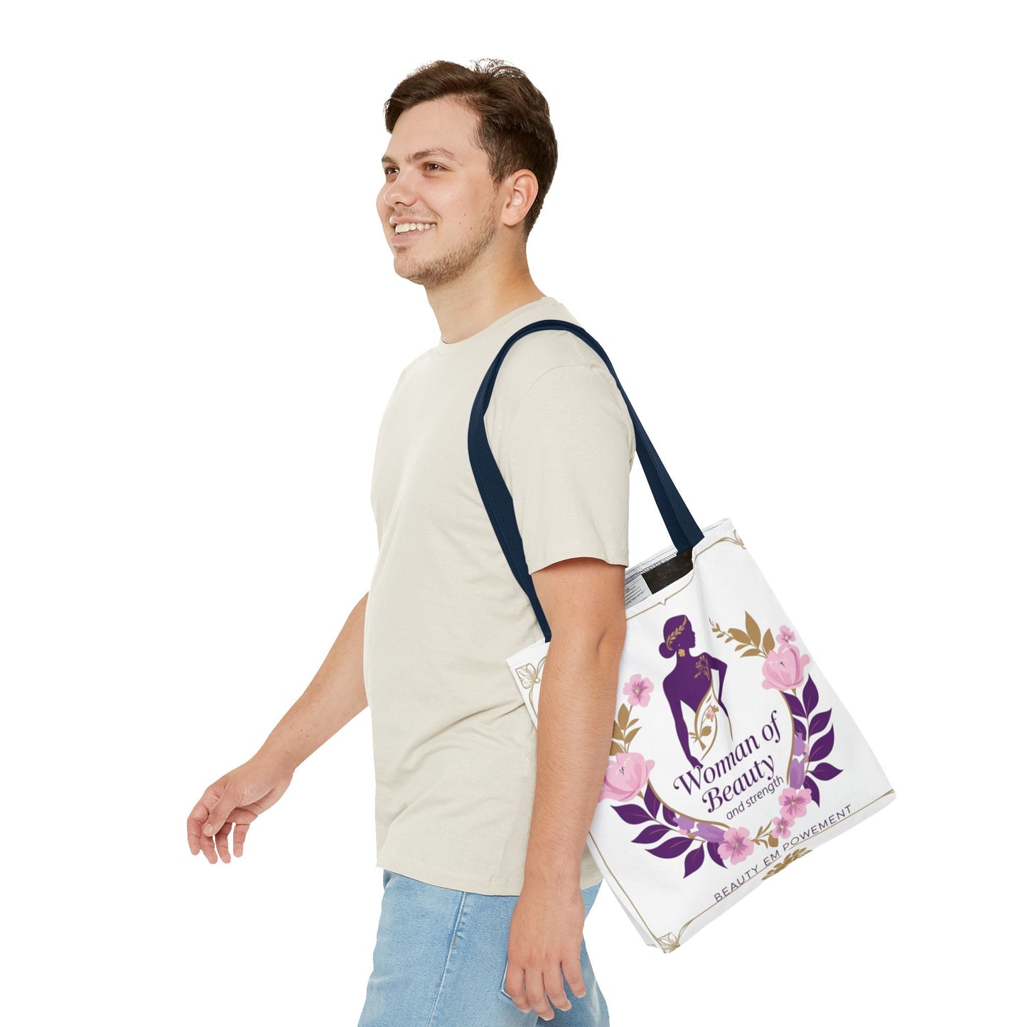 Empowering Floral Tote Bag, Woman of Beauty and Strength, Inspirational Gift, Stylish Eco-Friendly Bag, Perfect for Everyday Use