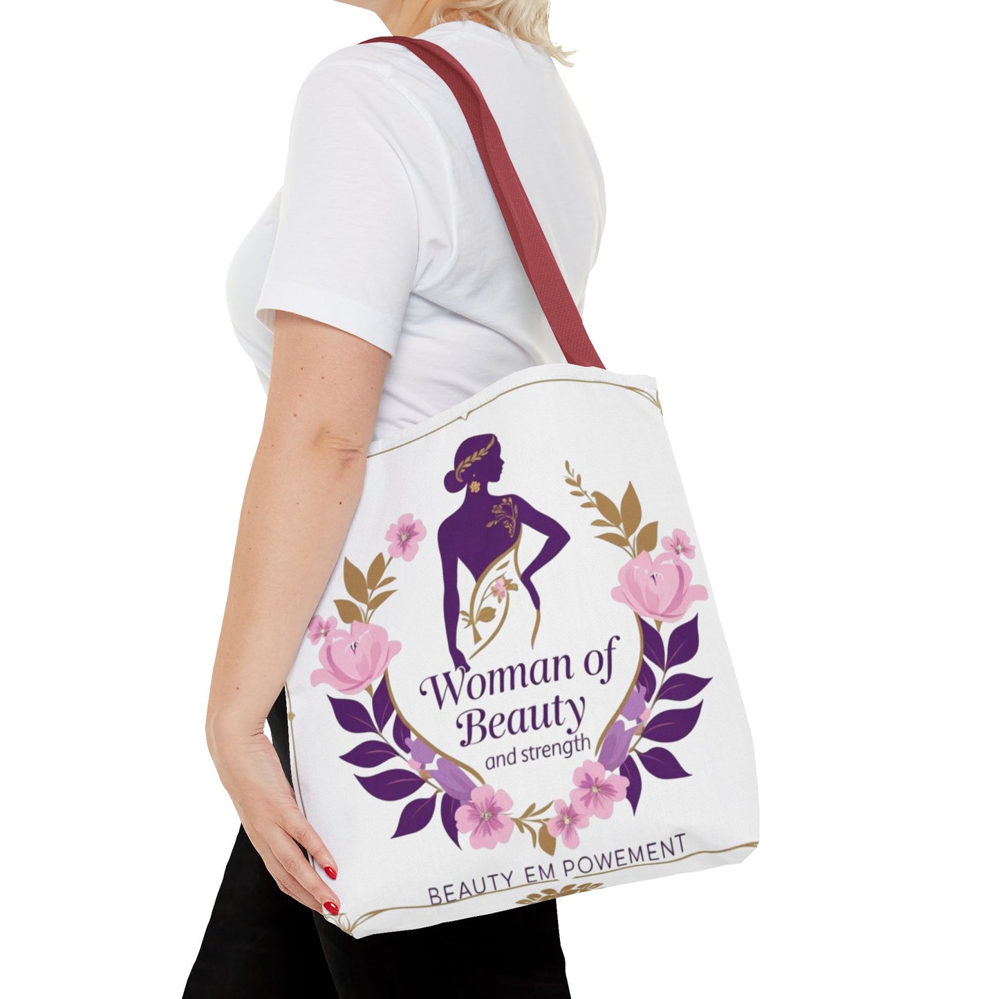 Empowering Floral Tote Bag, Woman of Beauty and Strength, Inspirational Gift, Stylish Eco-Friendly Bag, Perfect for Everyday Use