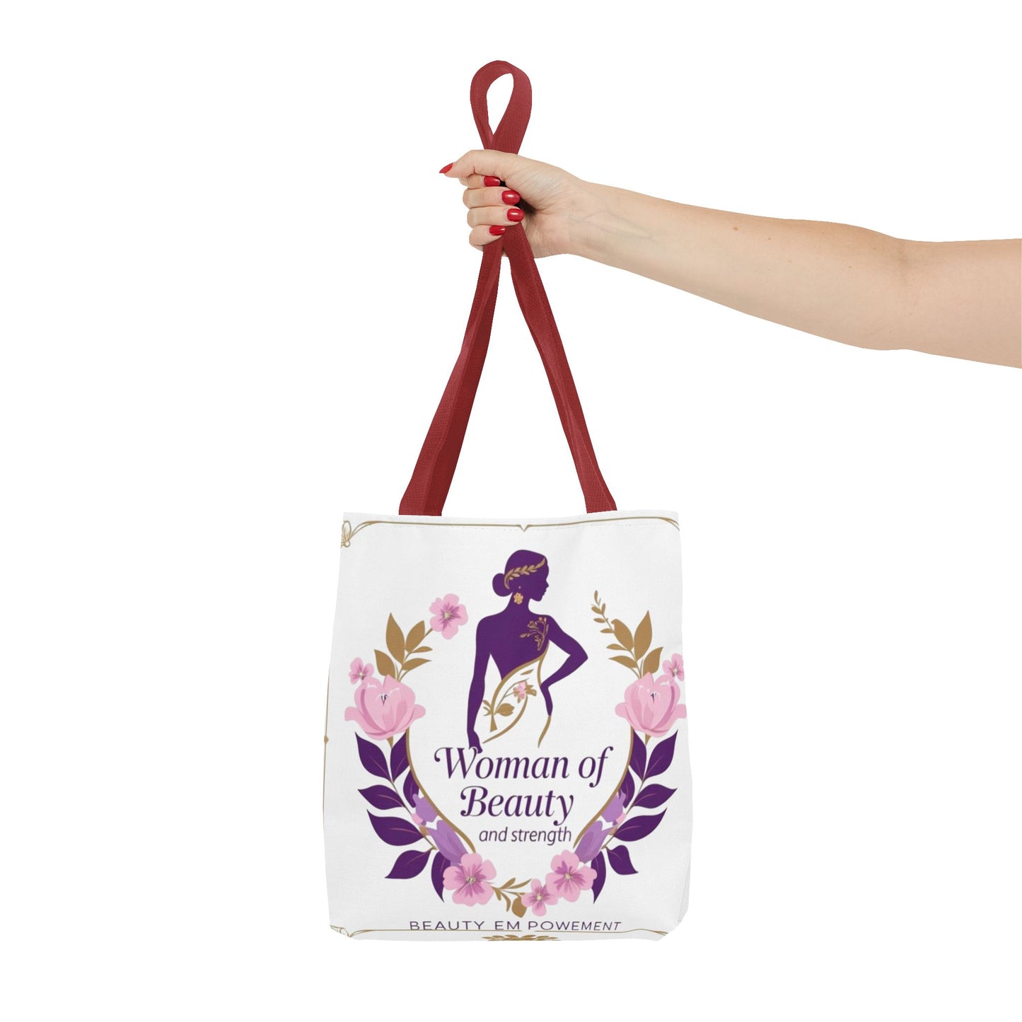 Empowering Floral Tote Bag, Woman of Beauty and Strength, Inspirational Gift, Stylish Eco-Friendly Bag, Perfect for Everyday Use
