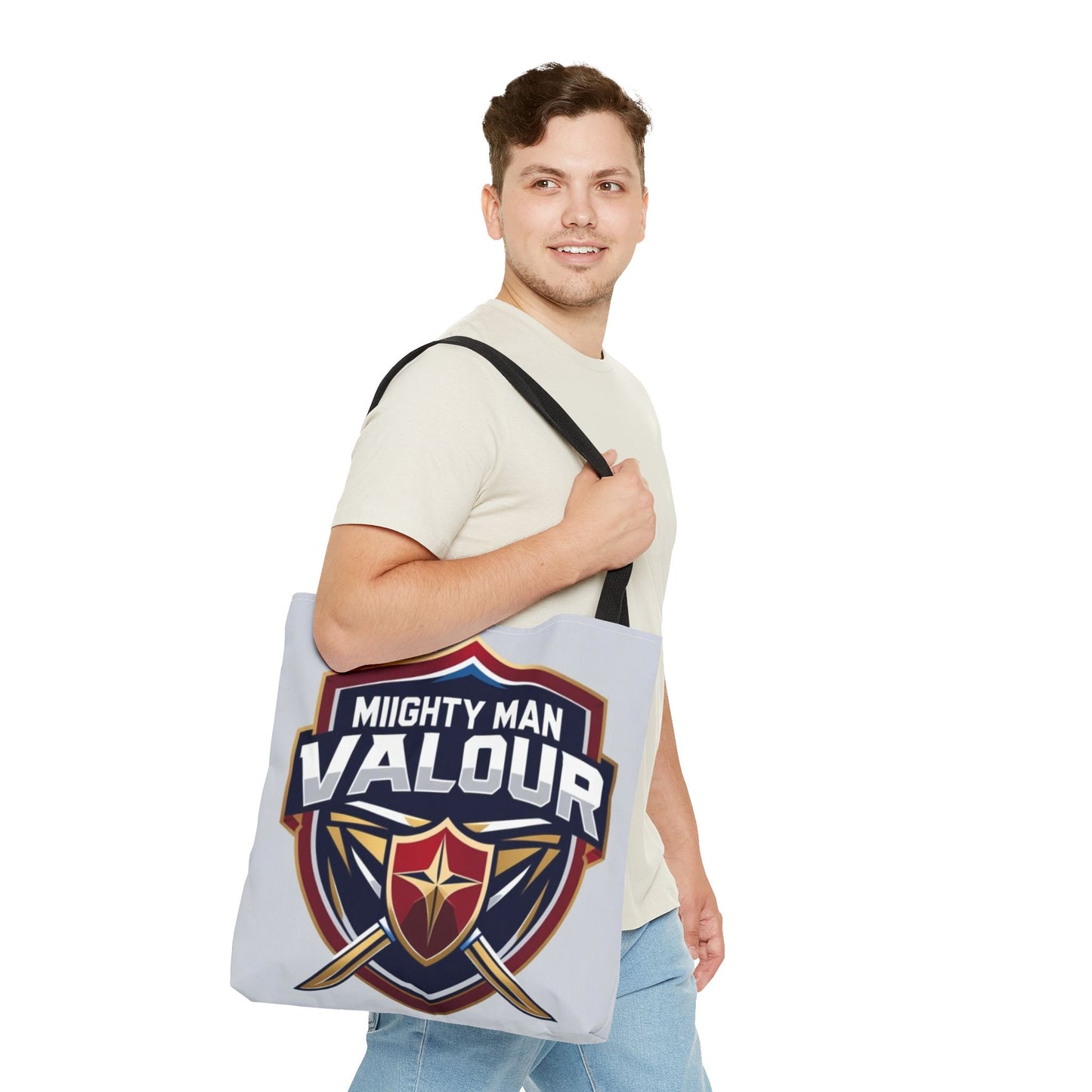 Mighty Man Valor Tote Bag - Versatile Carryall for Heroes, Gift for Gamers, Motivational Shopping Bag, Everyday Eco-Friendly Tote