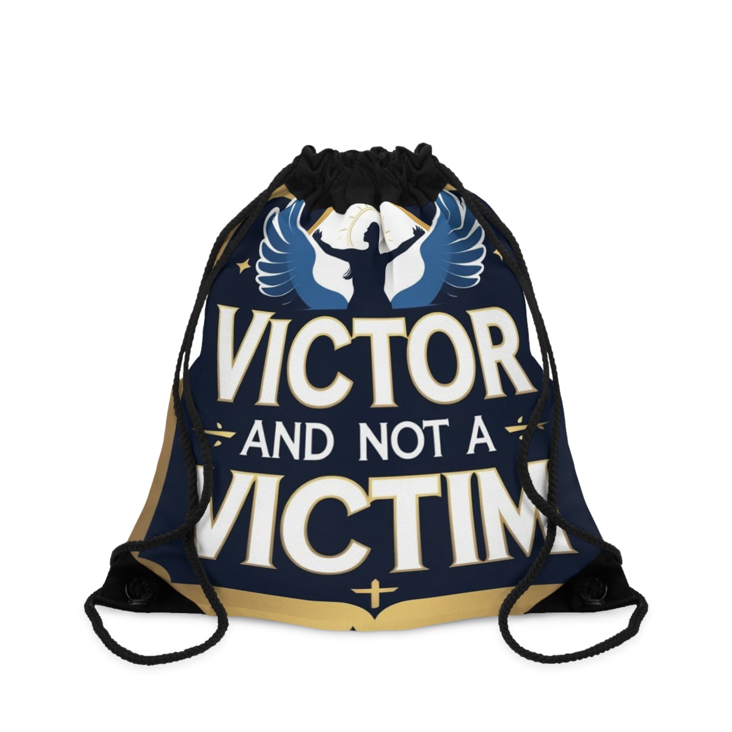 Empowering Drawstring Bag – Victor and Not a Victim, Motivational Gift, Gym Tote, Inspirational Storage, Daily Use Bag