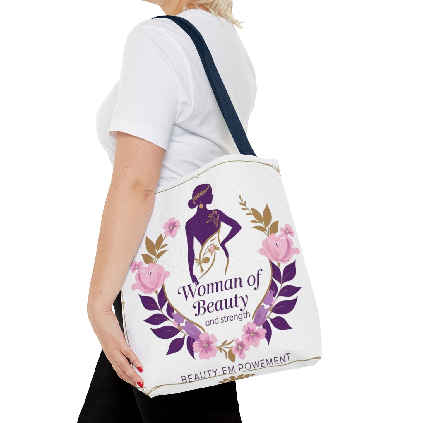 Empowering Floral Tote Bag, Woman of Beauty and Strength, Inspirational Gift, Stylish Eco-Friendly Bag, Perfect for Everyday Use