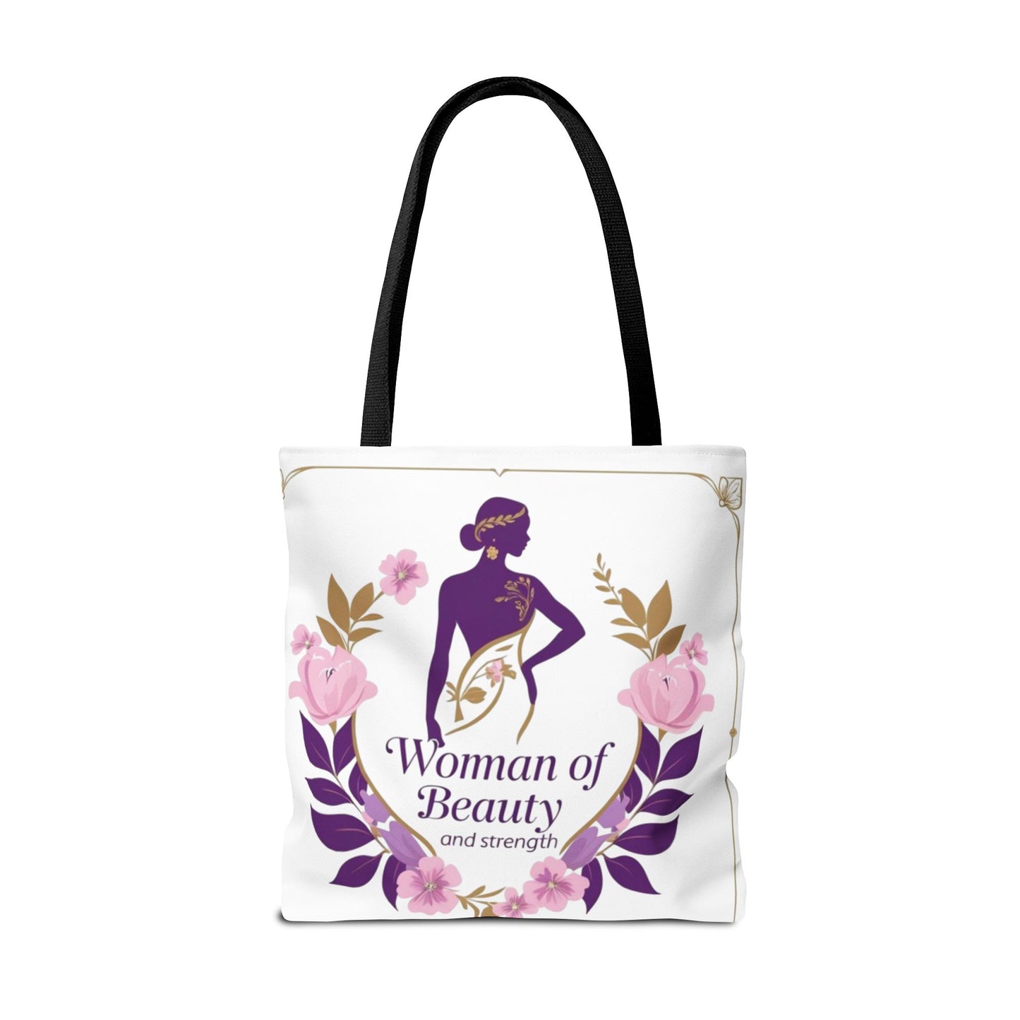 Empowering Floral Tote Bag, Woman of Beauty and Strength, Inspirational Gift, Stylish Eco-Friendly Bag, Perfect for Everyday Use