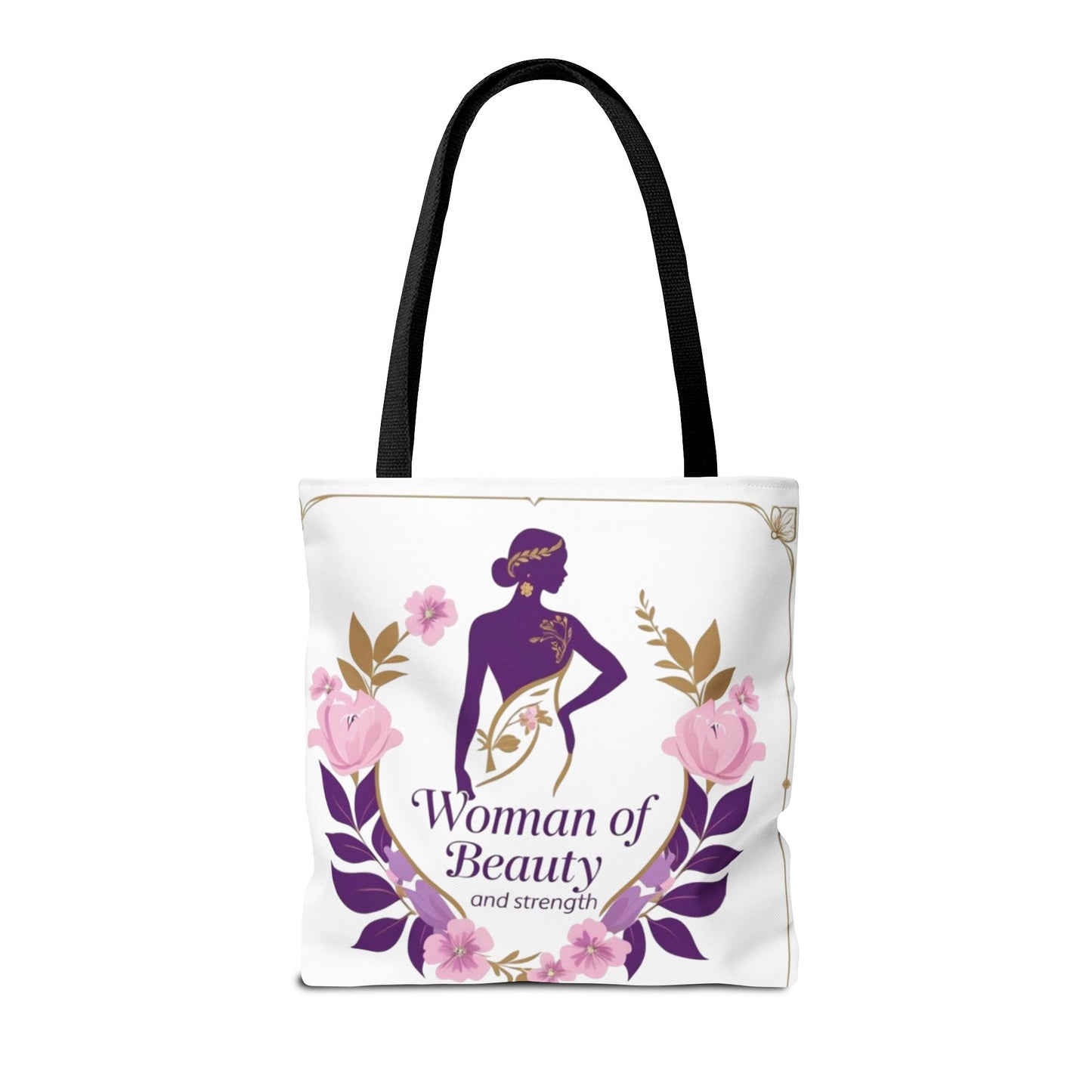 Empowering Floral Tote Bag, Woman of Beauty and Strength, Inspirational Gift, Stylish Eco-Friendly Bag, Perfect for Everyday Use