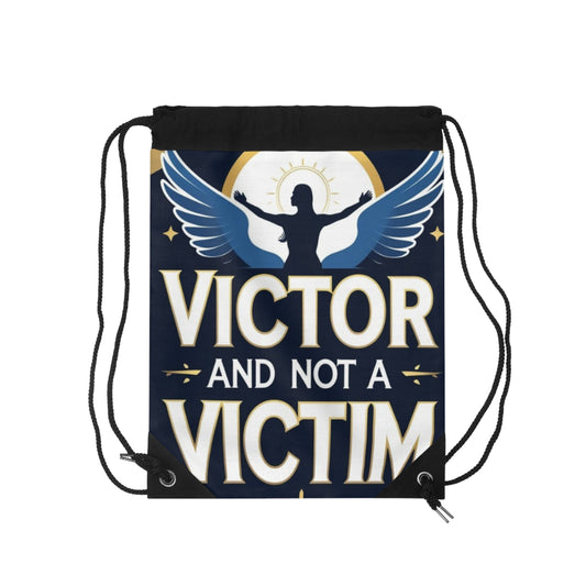 Empowering Drawstring Bag – Victor and Not a Victim, Motivational Gift, Gym Tote, Inspirational Storage, Daily Use Bag