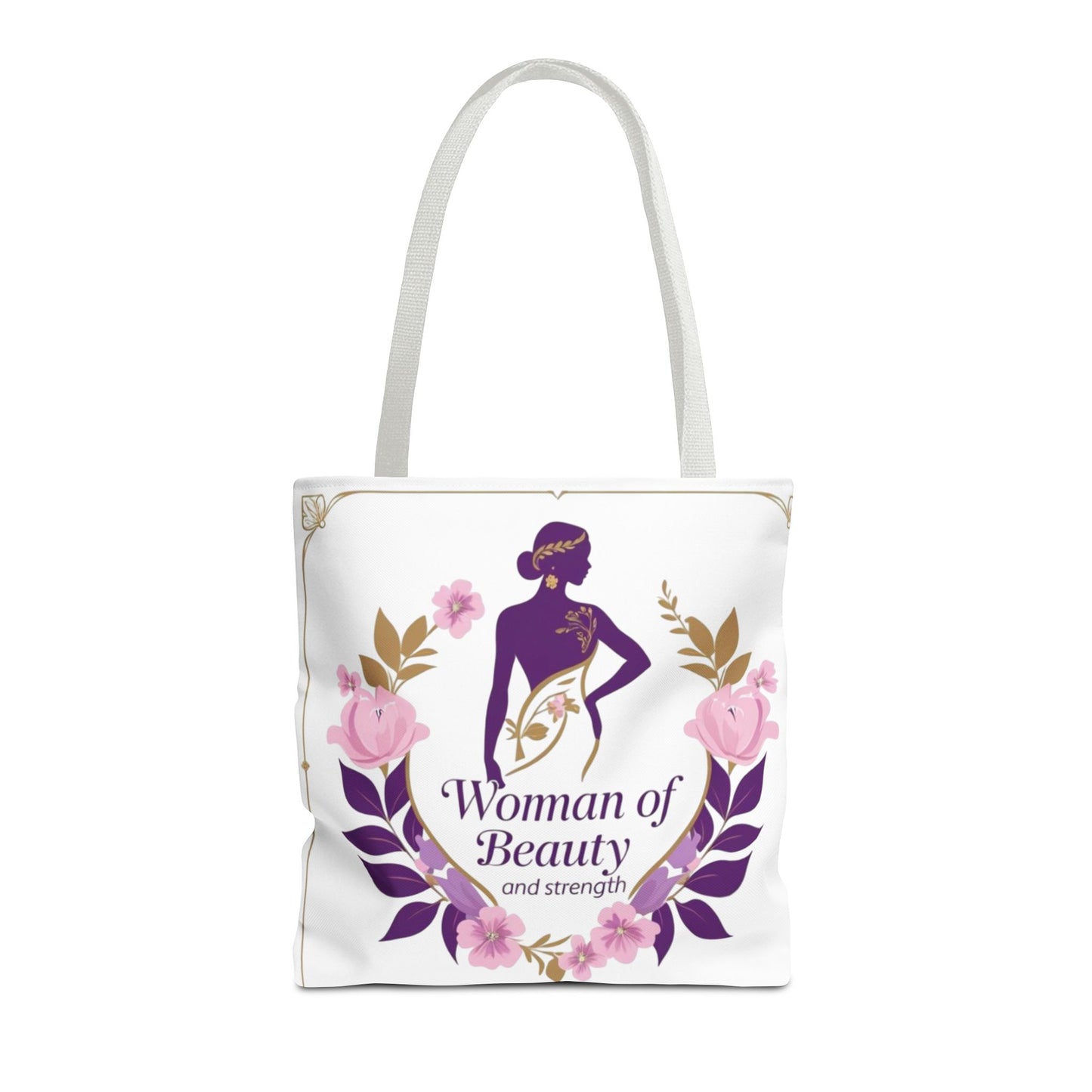 Empowering Floral Tote Bag, Woman of Beauty and Strength, Inspirational Gift, Stylish Eco-Friendly Bag, Perfect for Everyday Use