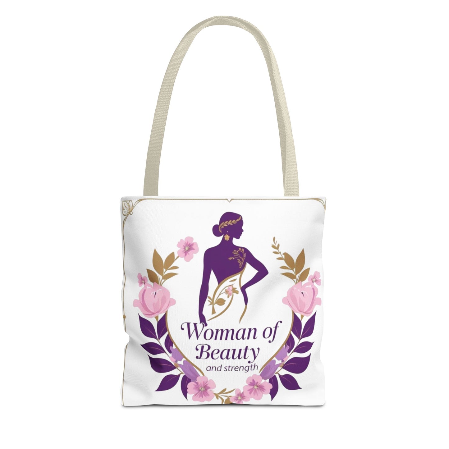 Empowering Floral Tote Bag, Woman of Beauty and Strength, Inspirational Gift, Stylish Eco-Friendly Bag, Perfect for Everyday Use