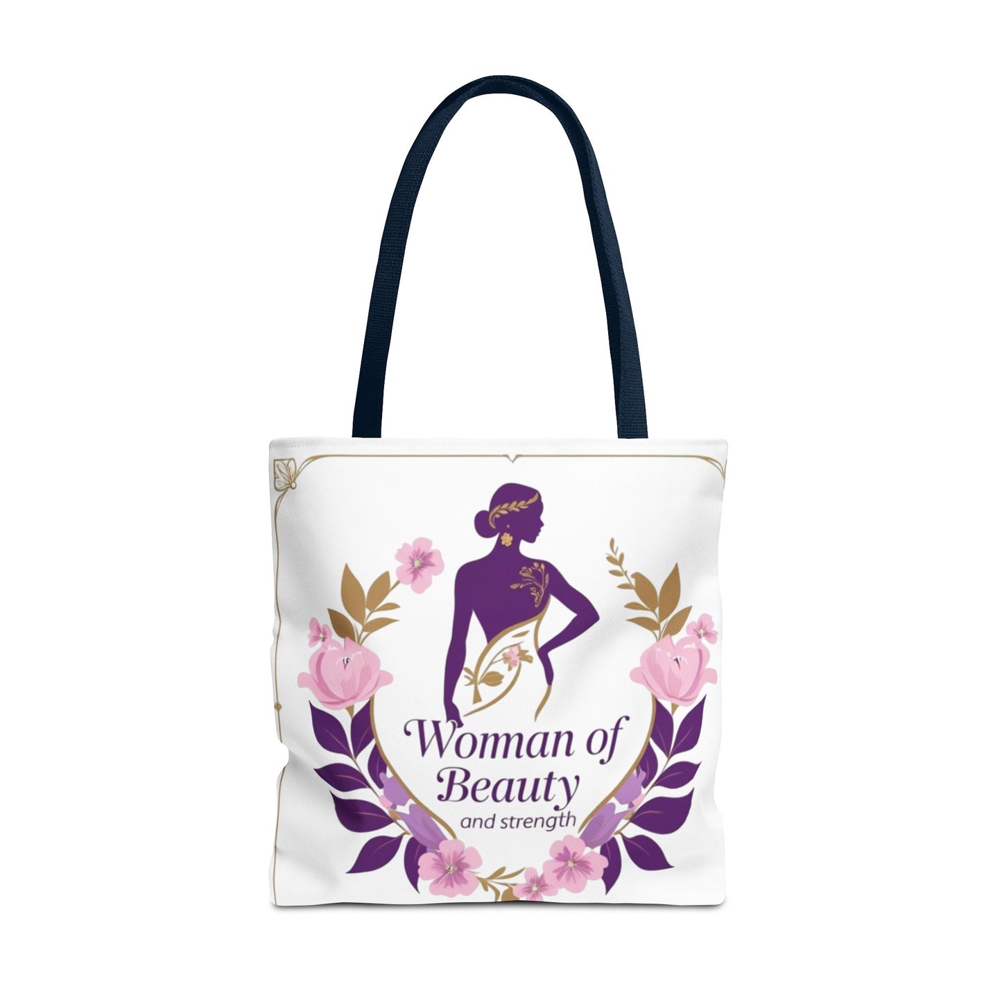 Empowering Floral Tote Bag, Woman of Beauty and Strength, Inspirational Gift, Stylish Eco-Friendly Bag, Perfect for Everyday Use