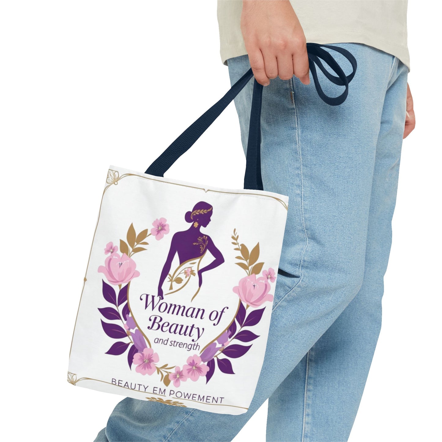 Empowering Floral Tote Bag, Woman of Beauty and Strength, Inspirational Gift, Stylish Eco-Friendly Bag, Perfect for Everyday Use