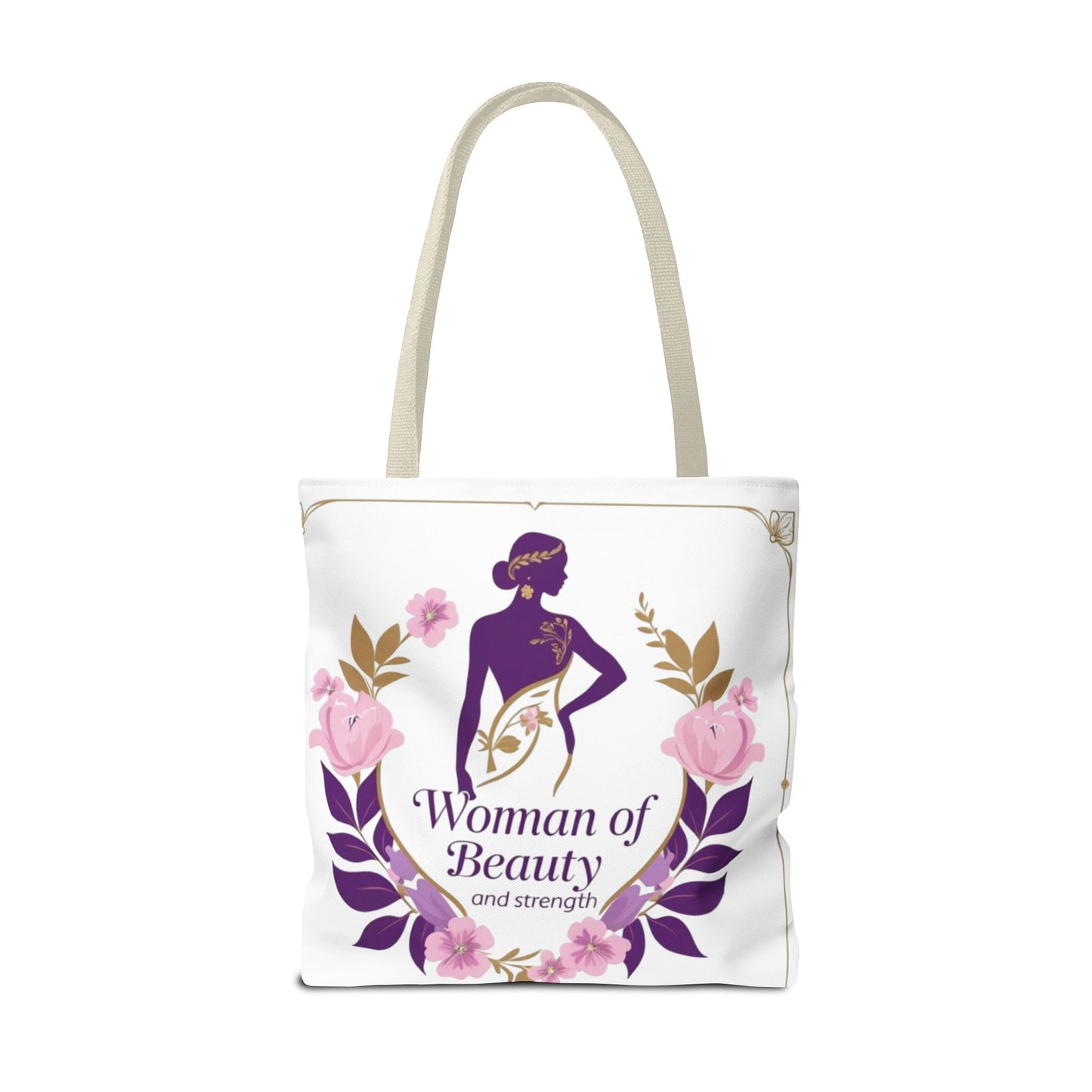 Empowering Floral Tote Bag, Woman of Beauty and Strength, Inspirational Gift, Stylish Eco-Friendly Bag, Perfect for Everyday Use