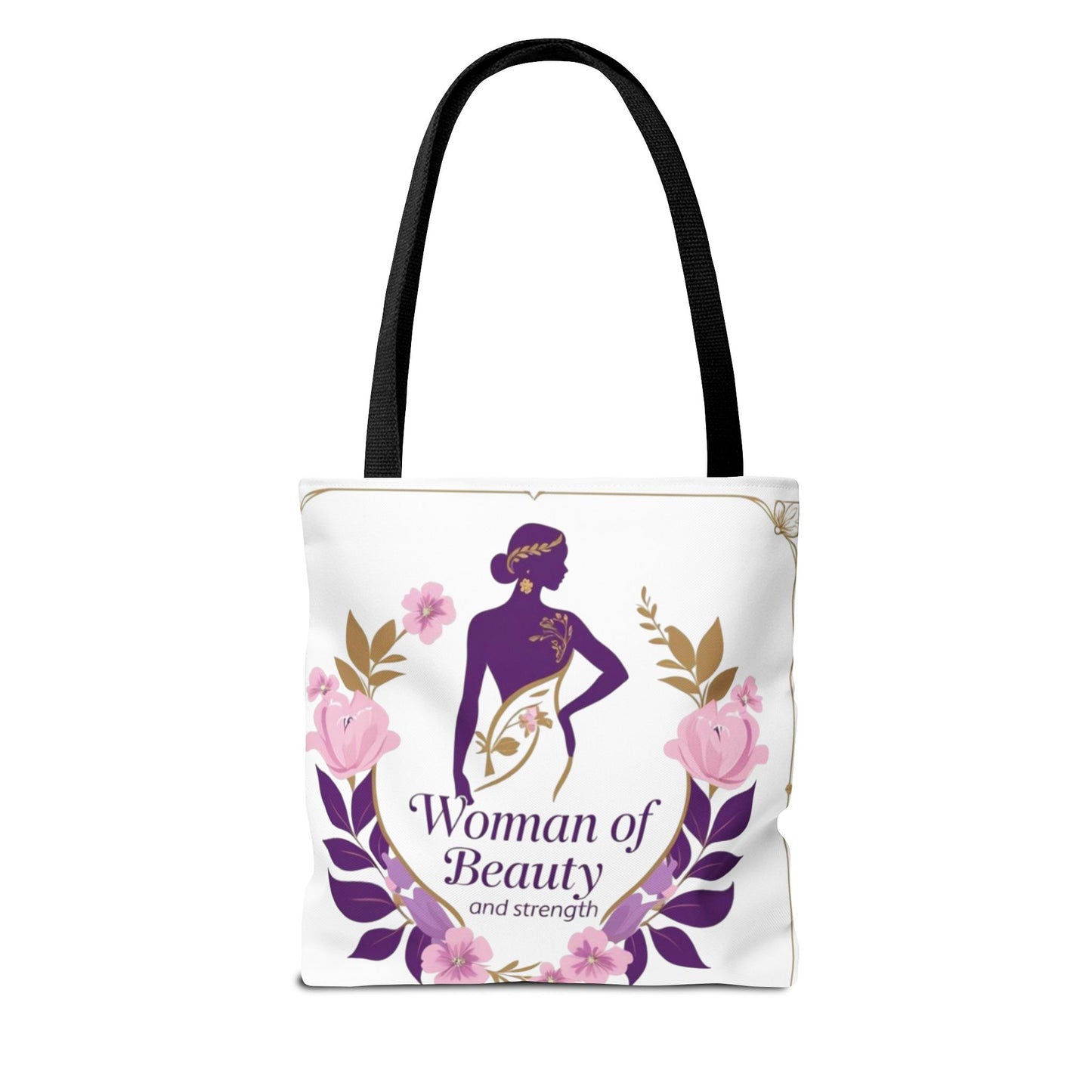 Empowering Floral Tote Bag, Woman of Beauty and Strength, Inspirational Gift, Stylish Eco-Friendly Bag, Perfect for Everyday Use