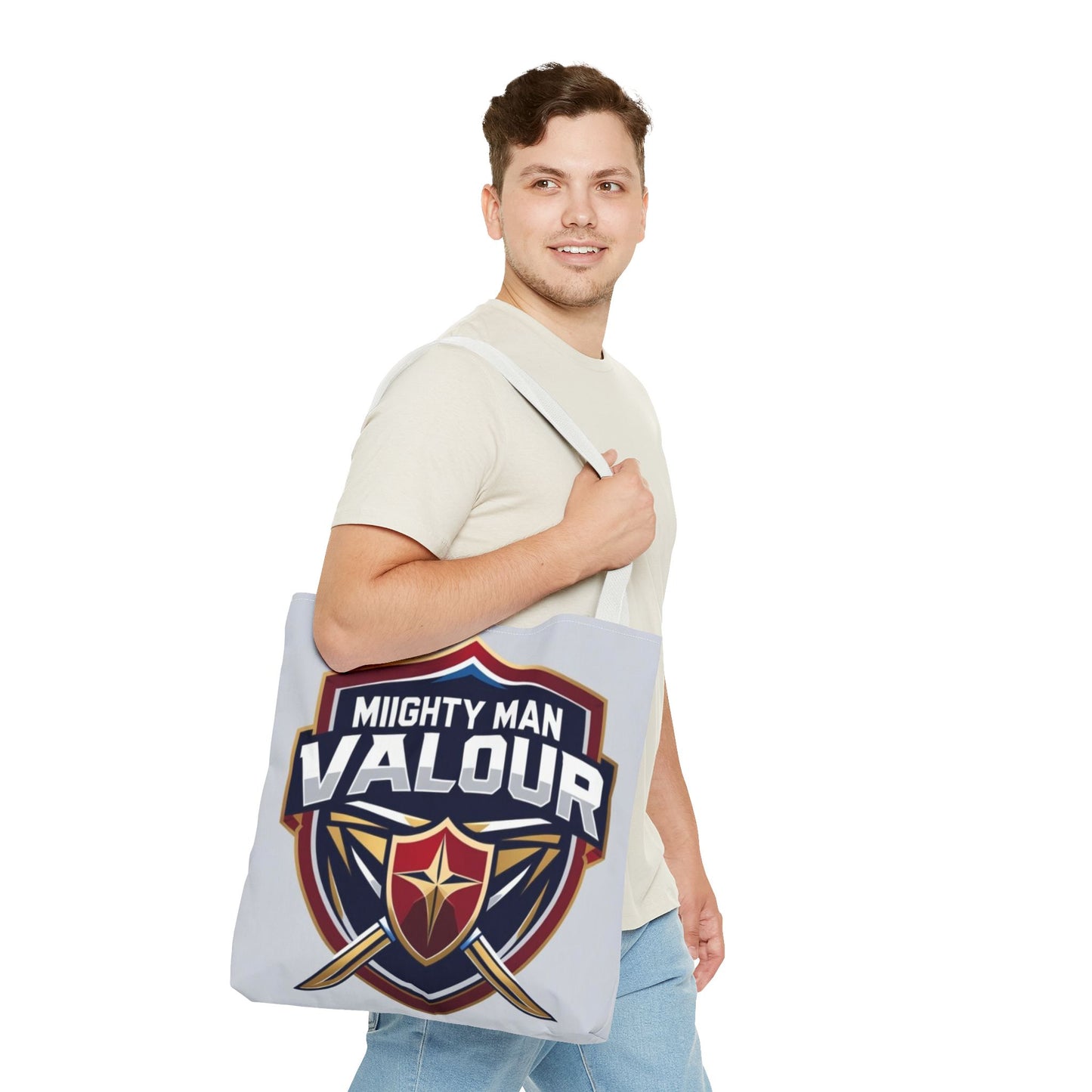 Mighty Man Valor Tote Bag - Versatile Carryall for Heroes, Gift for Gamers, Motivational Shopping Bag, Everyday Eco-Friendly Tote
