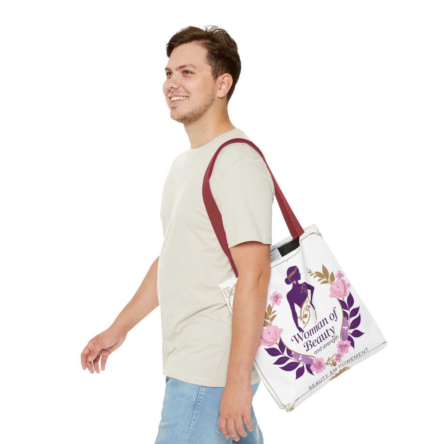 Empowering Floral Tote Bag, Woman of Beauty and Strength, Inspirational Gift, Stylish Eco-Friendly Bag, Perfect for Everyday Use