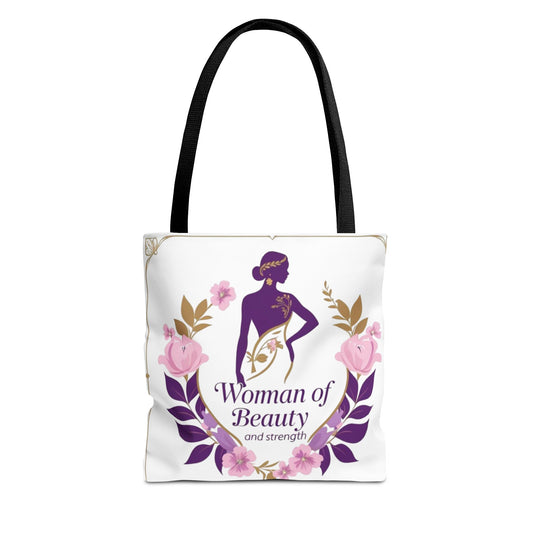 Empowering Floral Tote Bag, Woman of Beauty and Strength, Inspirational Gift, Stylish Eco-Friendly Bag, Perfect for Everyday Use