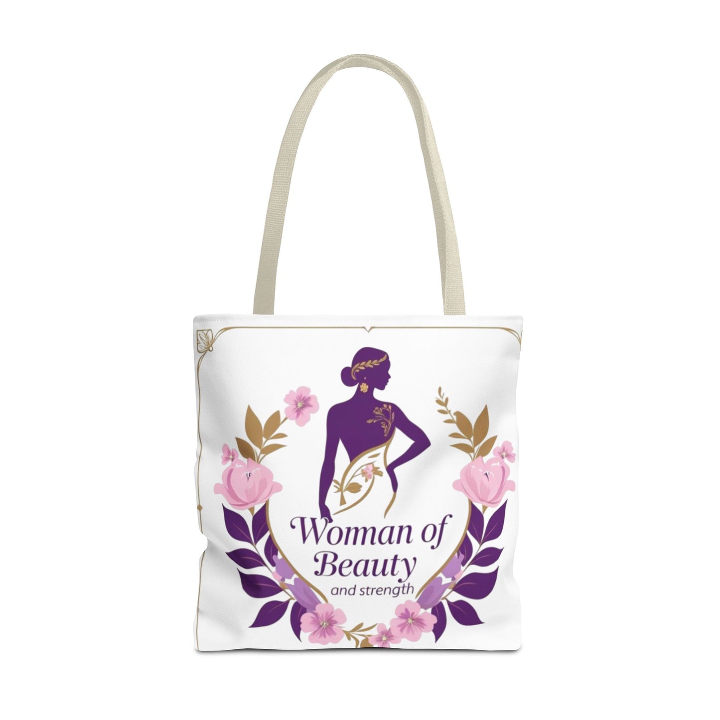 Empowering Floral Tote Bag, Woman of Beauty and Strength, Inspirational Gift, Stylish Eco-Friendly Bag, Perfect for Everyday Use