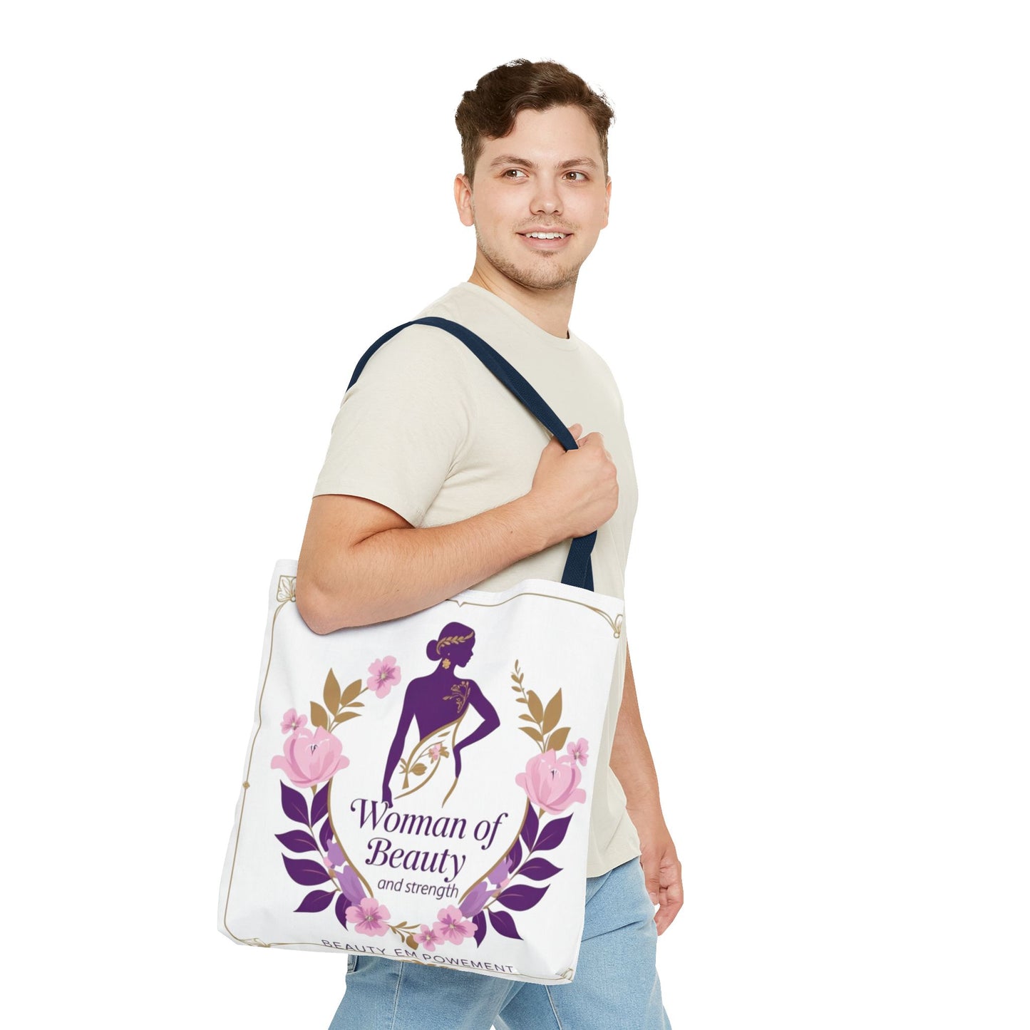 Empowering Floral Tote Bag, Woman of Beauty and Strength, Inspirational Gift, Stylish Eco-Friendly Bag, Perfect for Everyday Use