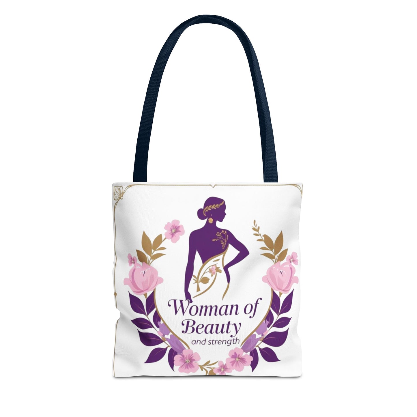 Empowering Floral Tote Bag, Woman of Beauty and Strength, Inspirational Gift, Stylish Eco-Friendly Bag, Perfect for Everyday Use