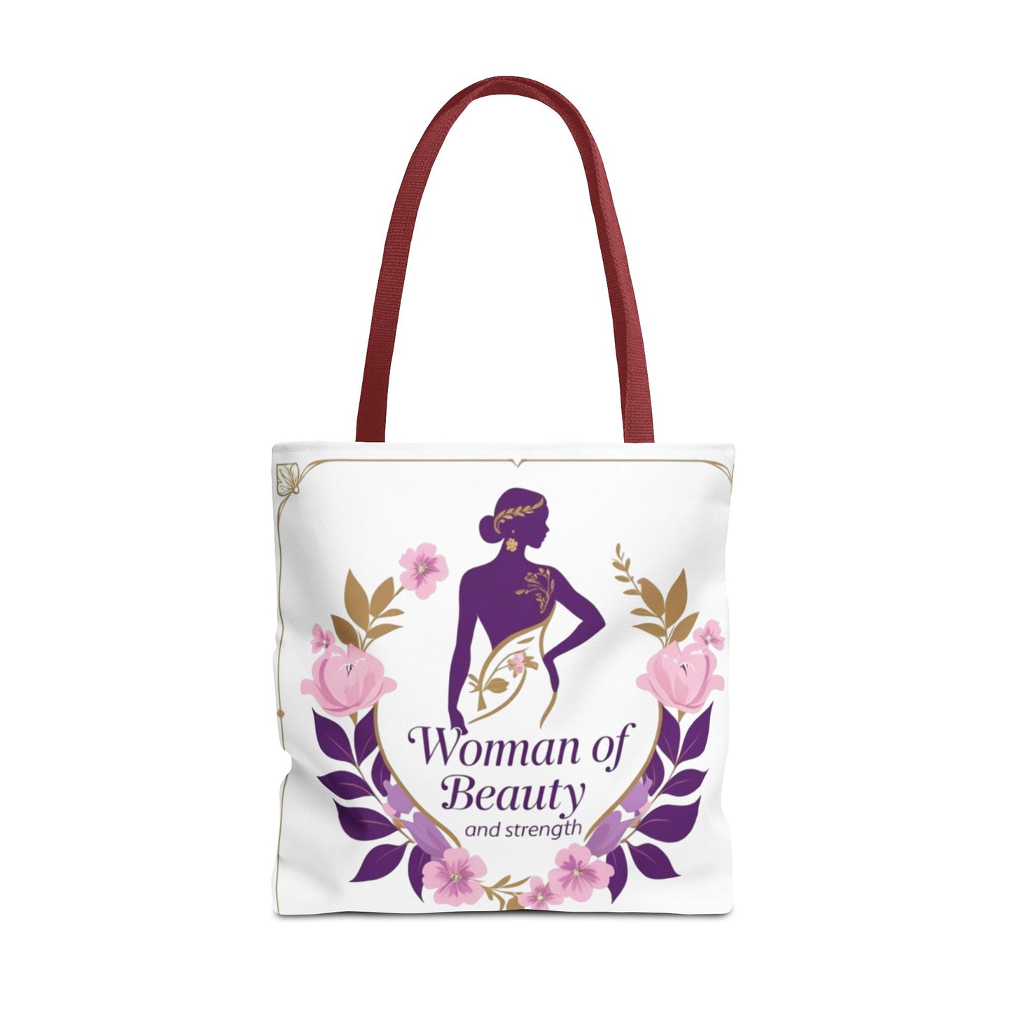 Empowering Floral Tote Bag, Woman of Beauty and Strength, Inspirational Gift, Stylish Eco-Friendly Bag, Perfect for Everyday Use