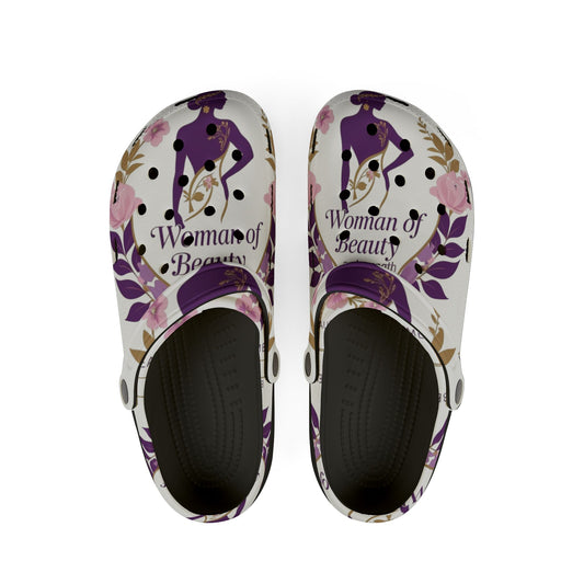 Floral Comfort Clogs - "Woman of Beauty" EVA Foam Shoes, Slip-On Garden Footwear, Perfect for Home, Work, Gift Ideas, Cozy Mules