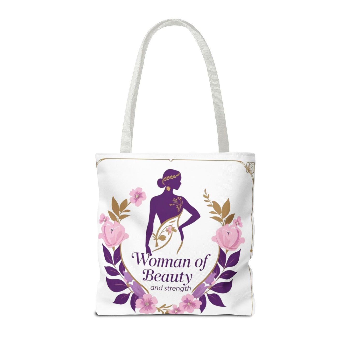 Empowering Floral Tote Bag, Woman of Beauty and Strength, Inspirational Gift, Stylish Eco-Friendly Bag, Perfect for Everyday Use