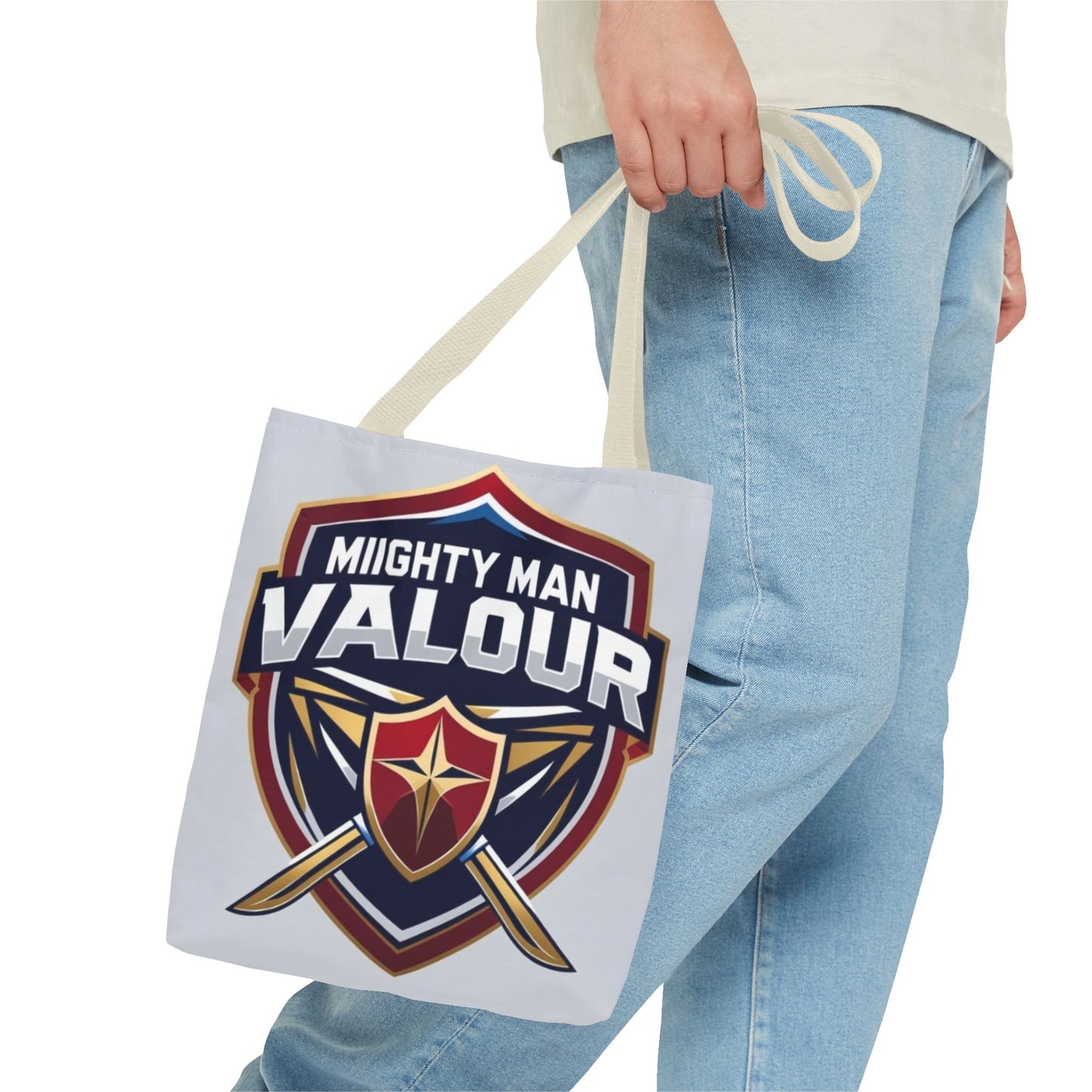 Mighty Man Valor Tote Bag - Versatile Carryall for Heroes, Gift for Gamers, Motivational Shopping Bag, Everyday Eco-Friendly Tote