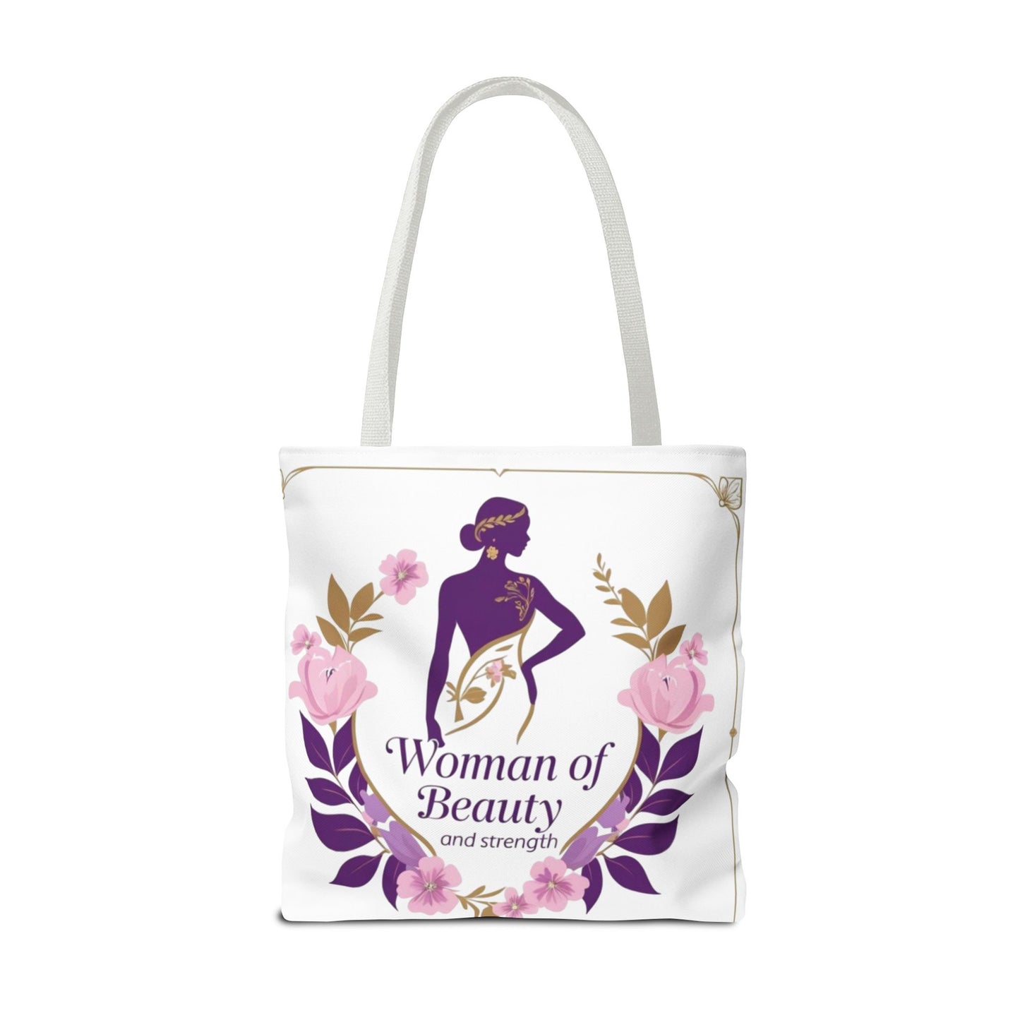 Empowering Floral Tote Bag, Woman of Beauty and Strength, Inspirational Gift, Stylish Eco-Friendly Bag, Perfect for Everyday Use