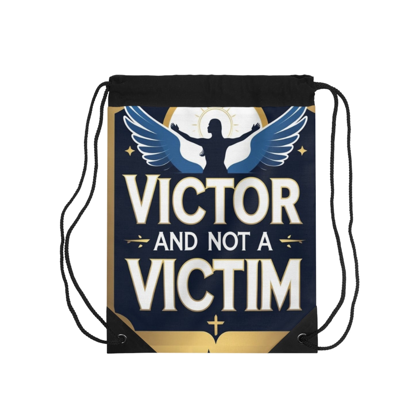 Empowering Drawstring Bag – Victor and Not a Victim, Motivational Gift, Gym Tote, Inspirational Storage, Daily Use Bag