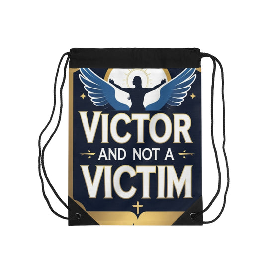 Empowering Drawstring Bag – Victor and Not a Victim, Motivational Gift, Gym Tote, Inspirational Storage, Daily Use Bag
