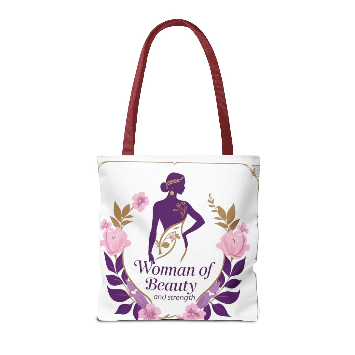 Empowering Floral Tote Bag, Woman of Beauty and Strength, Inspirational Gift, Stylish Eco-Friendly Bag, Perfect for Everyday Use