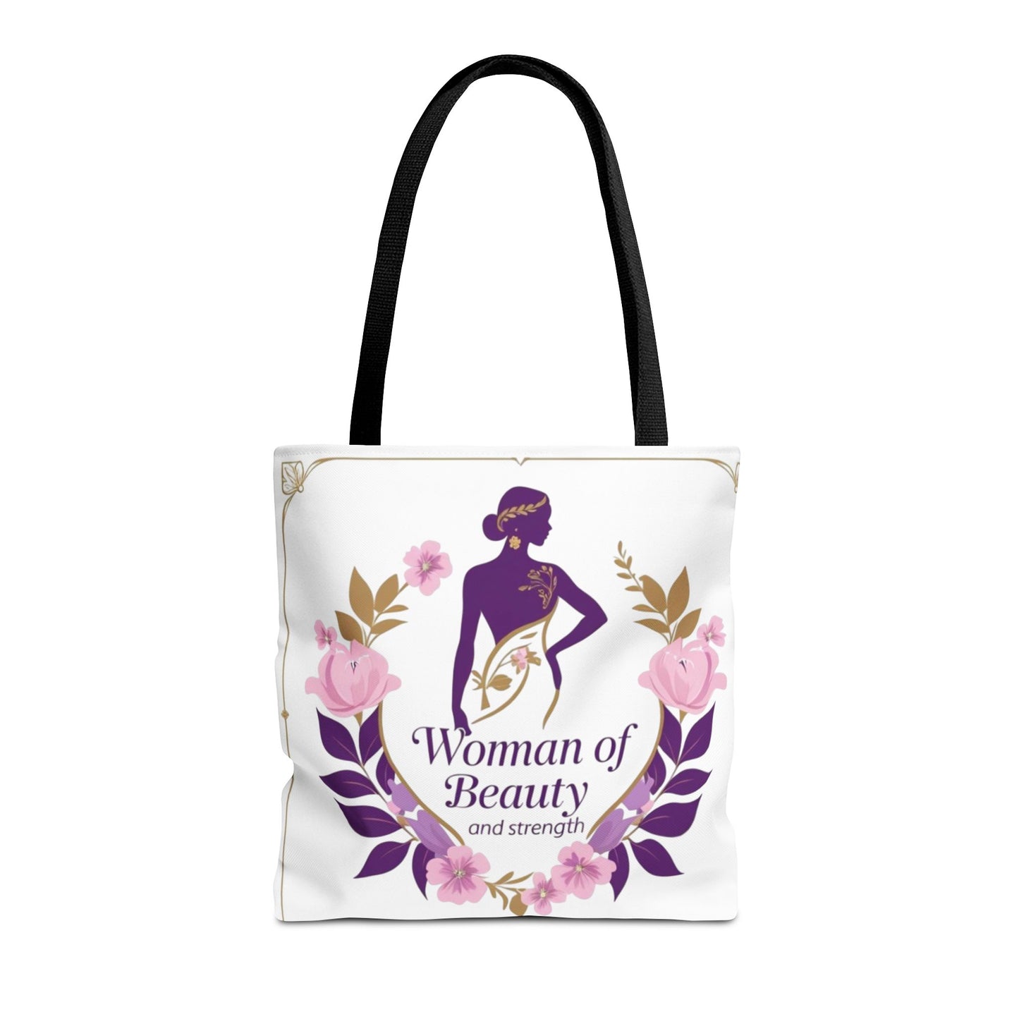 Empowering Floral Tote Bag, Woman of Beauty and Strength, Inspirational Gift, Stylish Eco-Friendly Bag, Perfect for Everyday Use