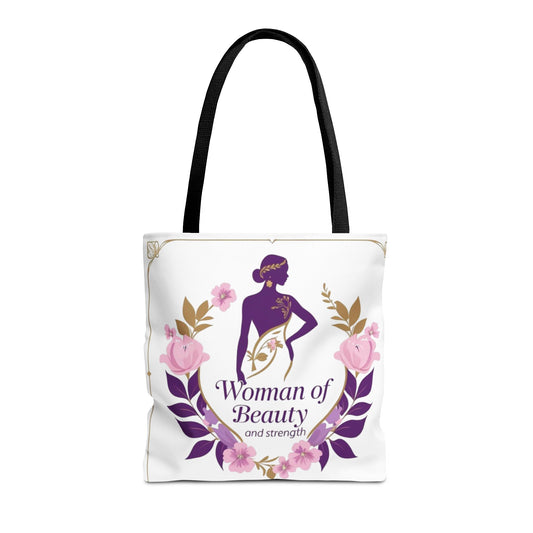 Empowering Floral Tote Bag, Woman of Beauty and Strength, Inspirational Gift, Stylish Eco-Friendly Bag, Perfect for Everyday Use