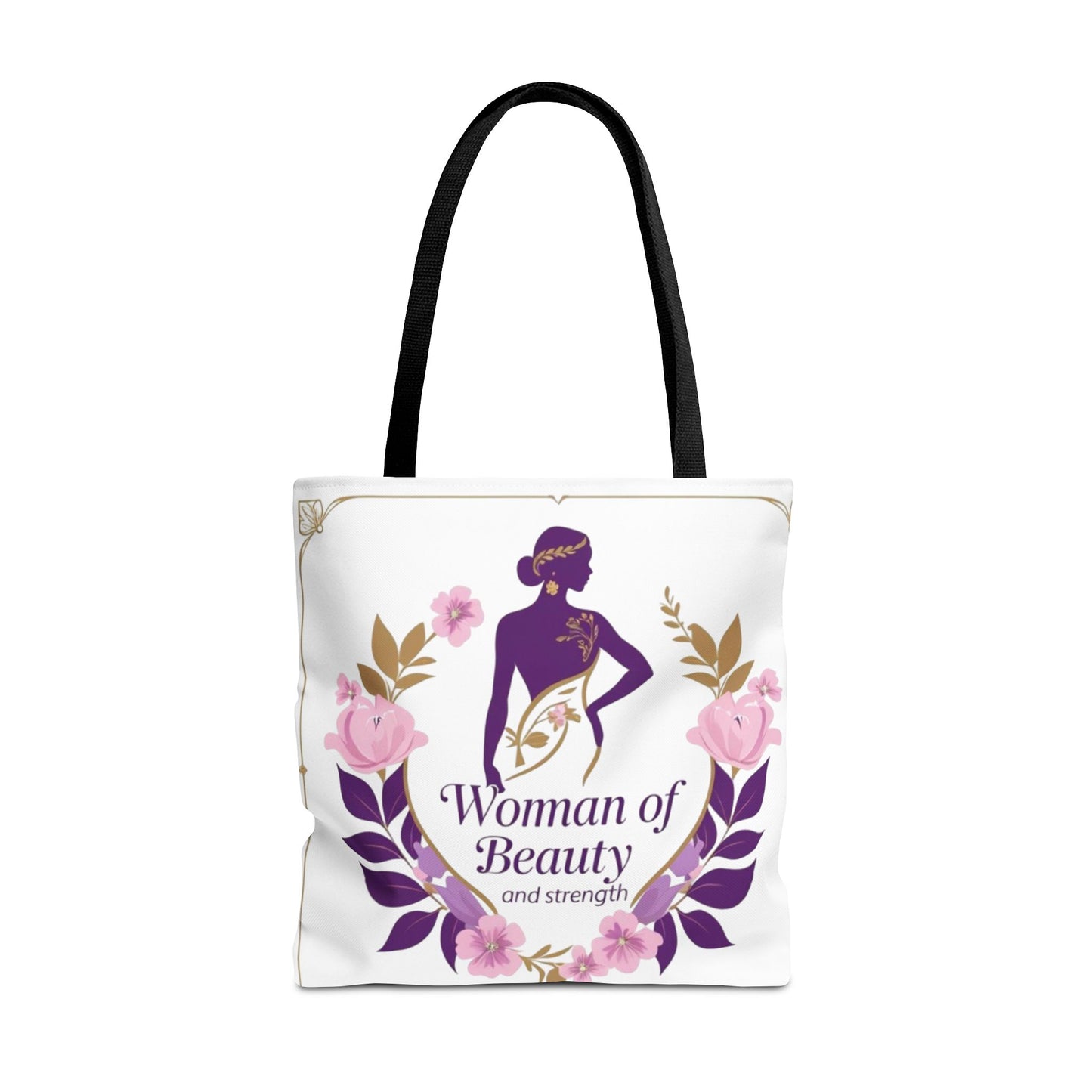 Empowering Floral Tote Bag, Woman of Beauty and Strength, Inspirational Gift, Stylish Eco-Friendly Bag, Perfect for Everyday Use