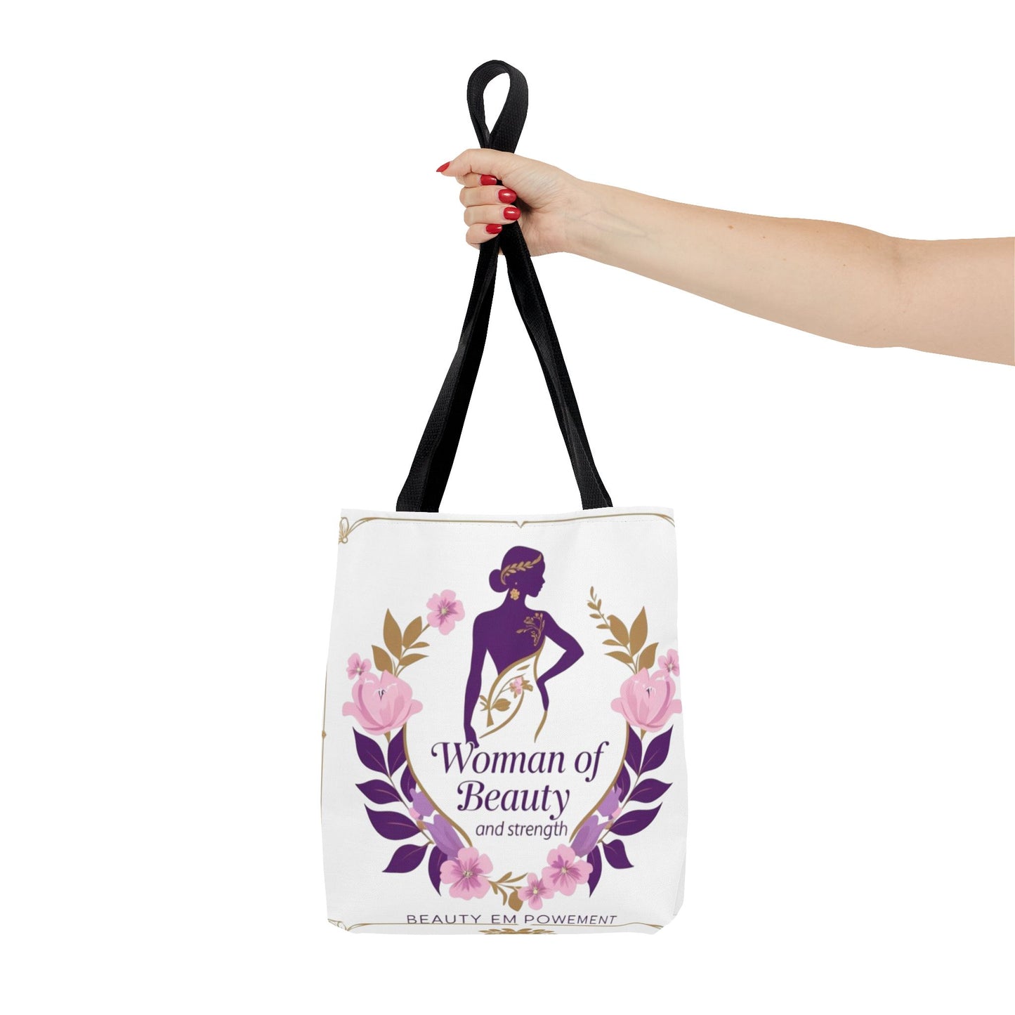 Empowering Floral Tote Bag, Woman of Beauty and Strength, Inspirational Gift, Stylish Eco-Friendly Bag, Perfect for Everyday Use