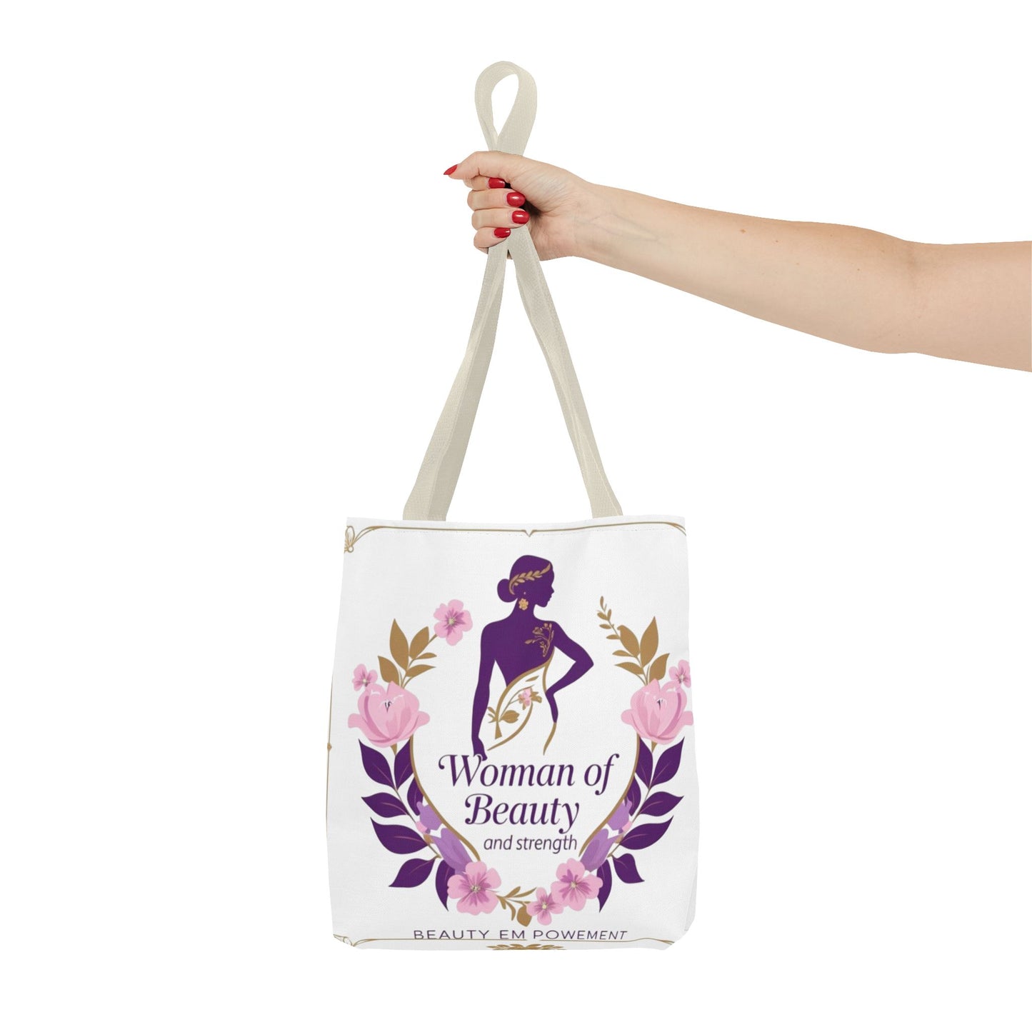 Empowering Floral Tote Bag, Woman of Beauty and Strength, Inspirational Gift, Stylish Eco-Friendly Bag, Perfect for Everyday Use