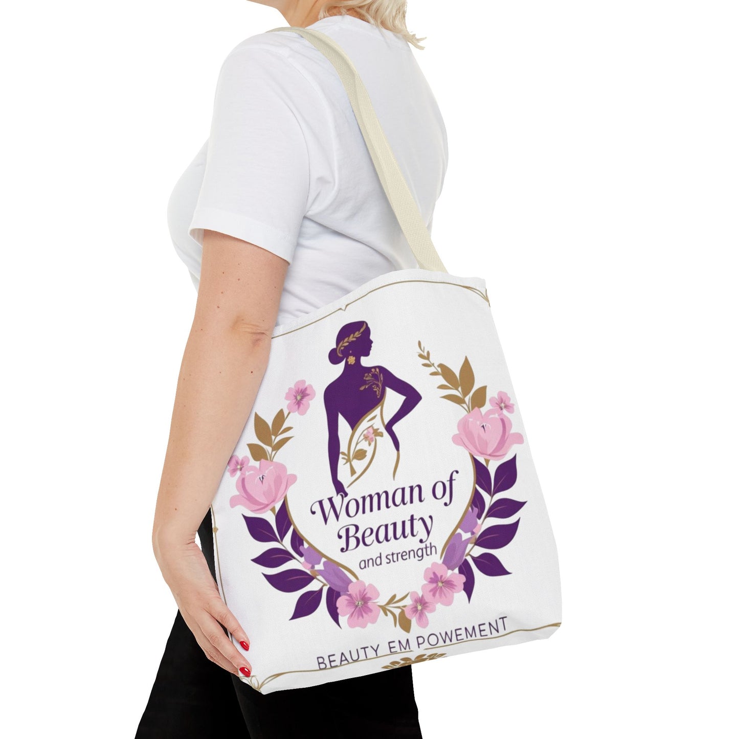 Empowering Floral Tote Bag, Woman of Beauty and Strength, Inspirational Gift, Stylish Eco-Friendly Bag, Perfect for Everyday Use