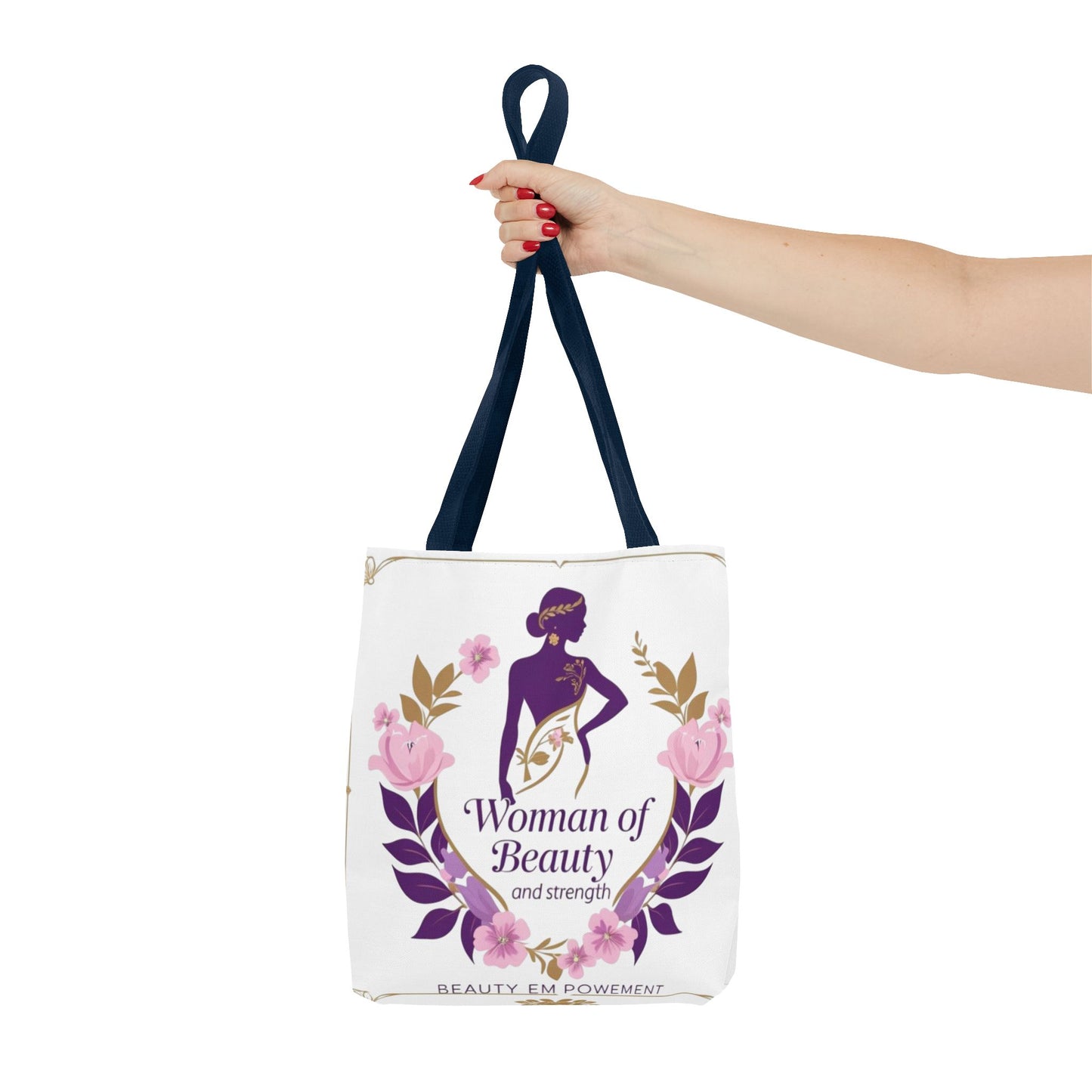 Empowering Floral Tote Bag, Woman of Beauty and Strength, Inspirational Gift, Stylish Eco-Friendly Bag, Perfect for Everyday Use