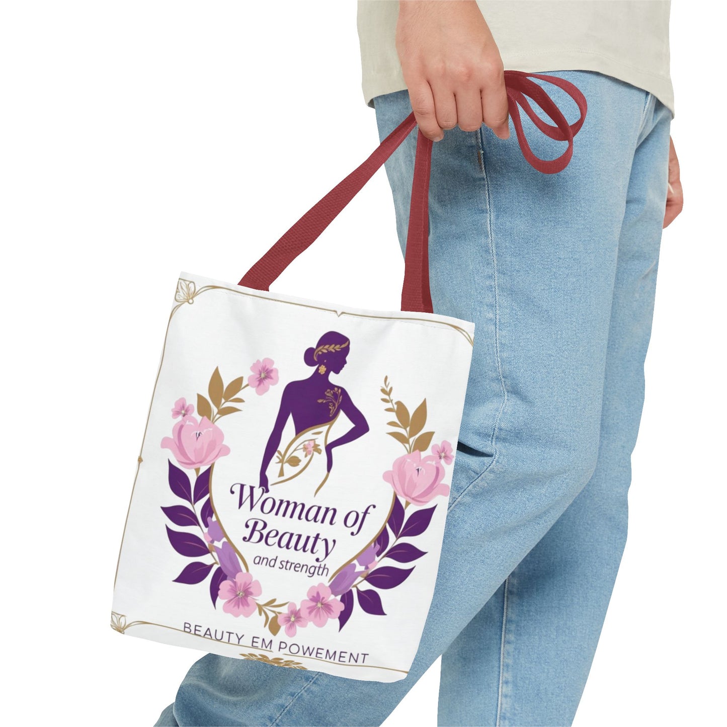 Empowering Floral Tote Bag, Woman of Beauty and Strength, Inspirational Gift, Stylish Eco-Friendly Bag, Perfect for Everyday Use