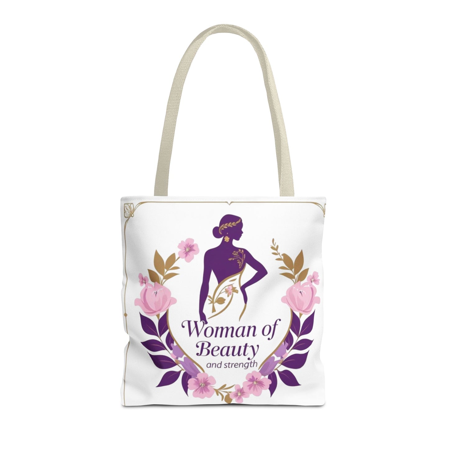 Empowering Floral Tote Bag, Woman of Beauty and Strength, Inspirational Gift, Stylish Eco-Friendly Bag, Perfect for Everyday Use