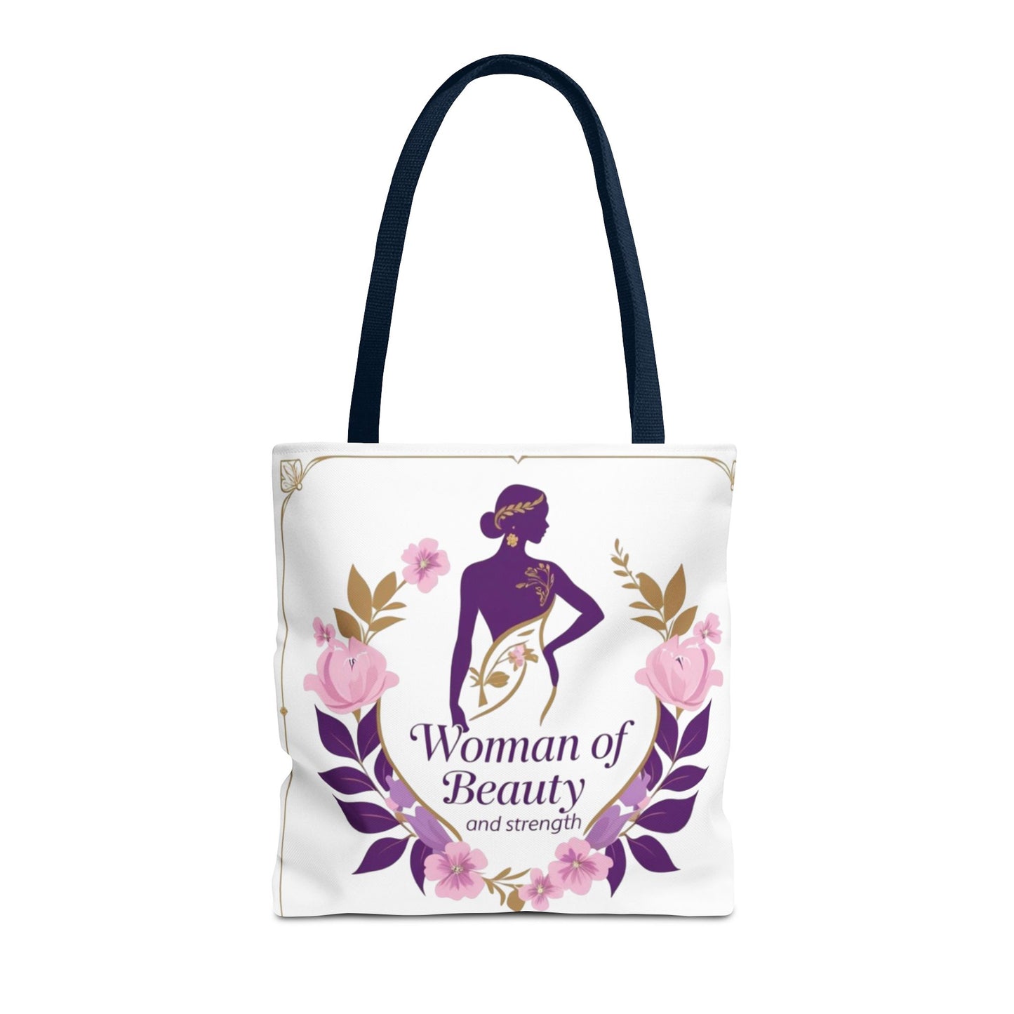 Empowering Floral Tote Bag, Woman of Beauty and Strength, Inspirational Gift, Stylish Eco-Friendly Bag, Perfect for Everyday Use