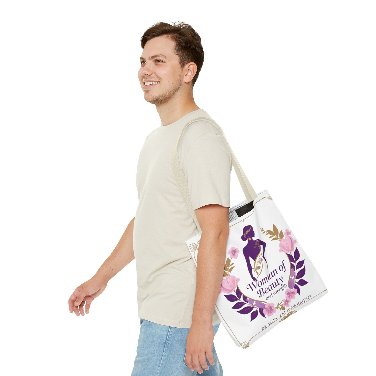 Empowering Floral Tote Bag, Woman of Beauty and Strength, Inspirational Gift, Stylish Eco-Friendly Bag, Perfect for Everyday Use