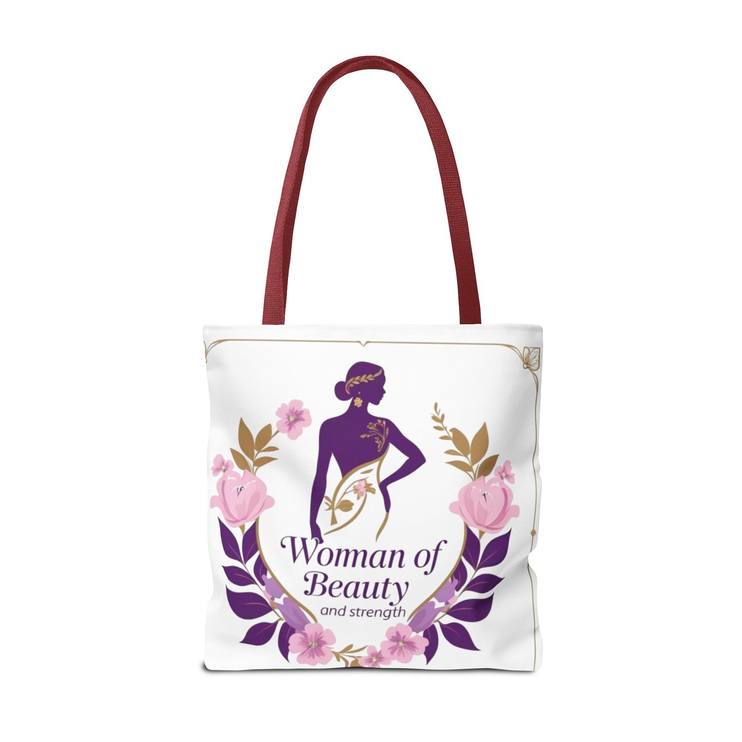Empowering Floral Tote Bag, Woman of Beauty and Strength, Inspirational Gift, Stylish Eco-Friendly Bag, Perfect for Everyday Use