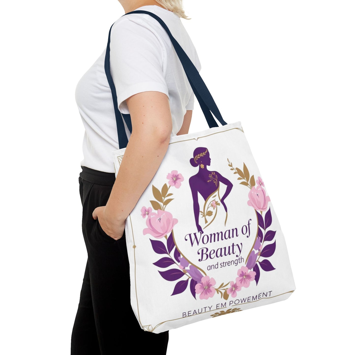 Empowering Floral Tote Bag, Woman of Beauty and Strength, Inspirational Gift, Stylish Eco-Friendly Bag, Perfect for Everyday Use