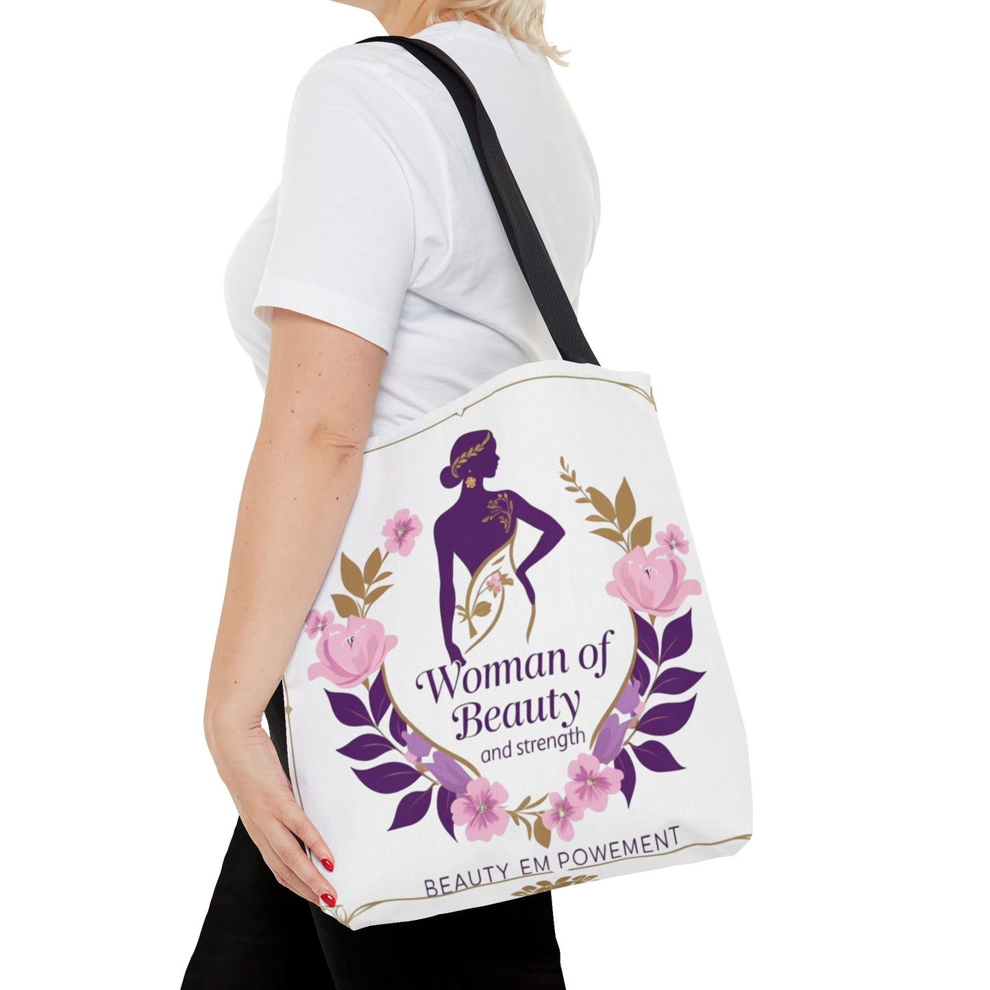 Empowering Floral Tote Bag, Woman of Beauty and Strength, Inspirational Gift, Stylish Eco-Friendly Bag, Perfect for Everyday Use