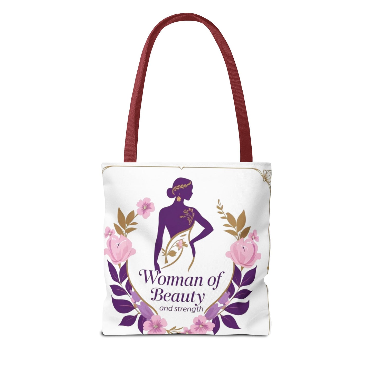 Empowering Floral Tote Bag, Woman of Beauty and Strength, Inspirational Gift, Stylish Eco-Friendly Bag, Perfect for Everyday Use