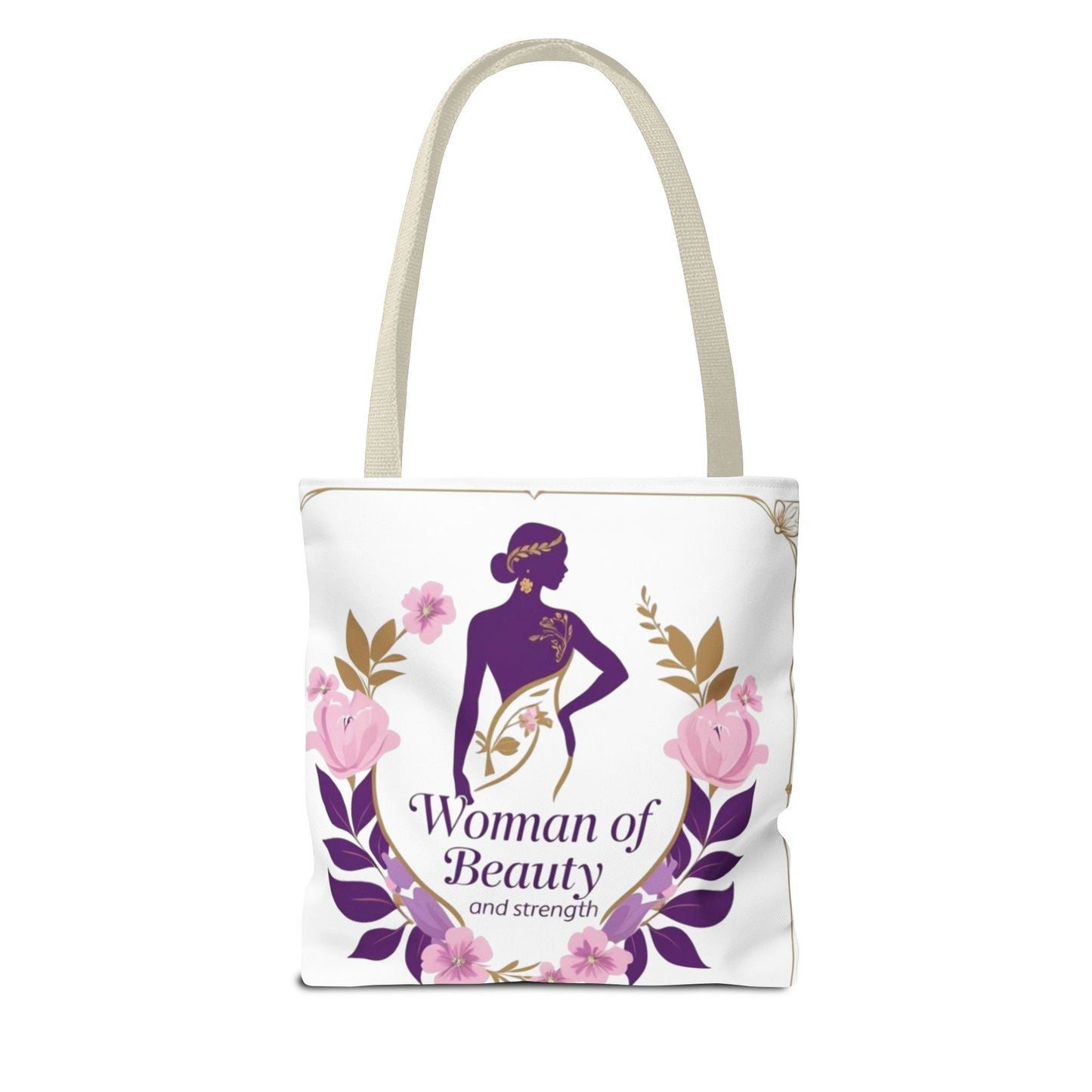 Empowering Floral Tote Bag, Woman of Beauty and Strength, Inspirational Gift, Stylish Eco-Friendly Bag, Perfect for Everyday Use