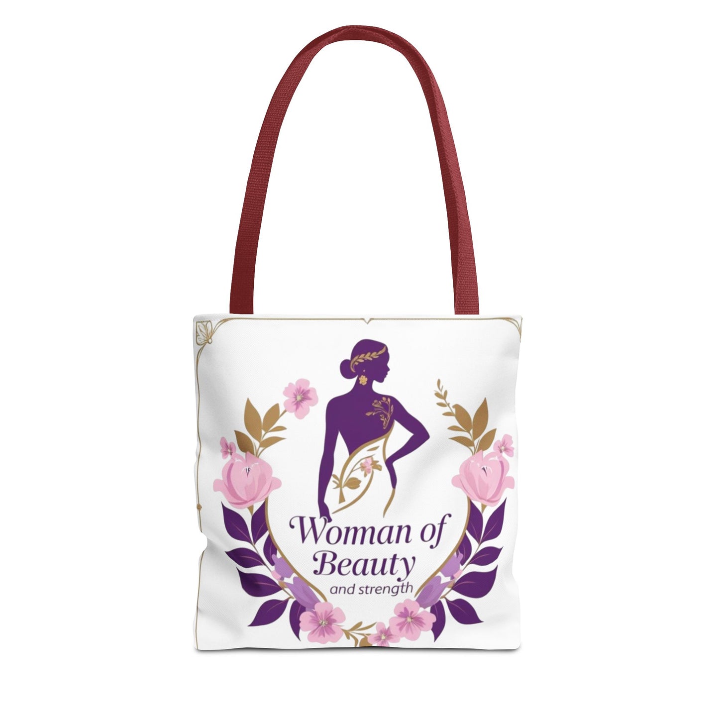 Empowering Floral Tote Bag, Woman of Beauty and Strength, Inspirational Gift, Stylish Eco-Friendly Bag, Perfect for Everyday Use